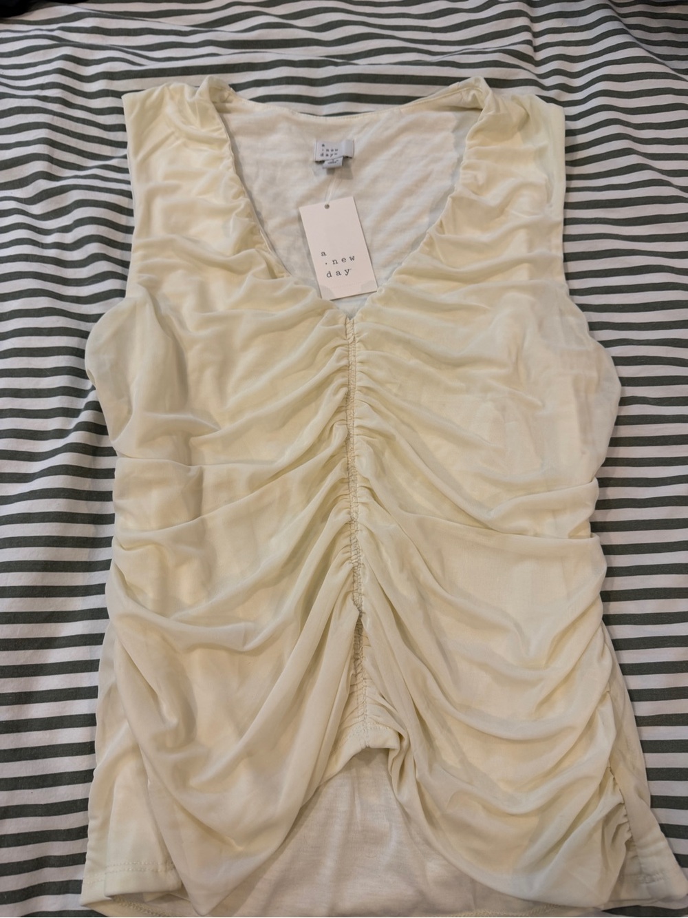 Cream Ruched V-Neck Tank Top